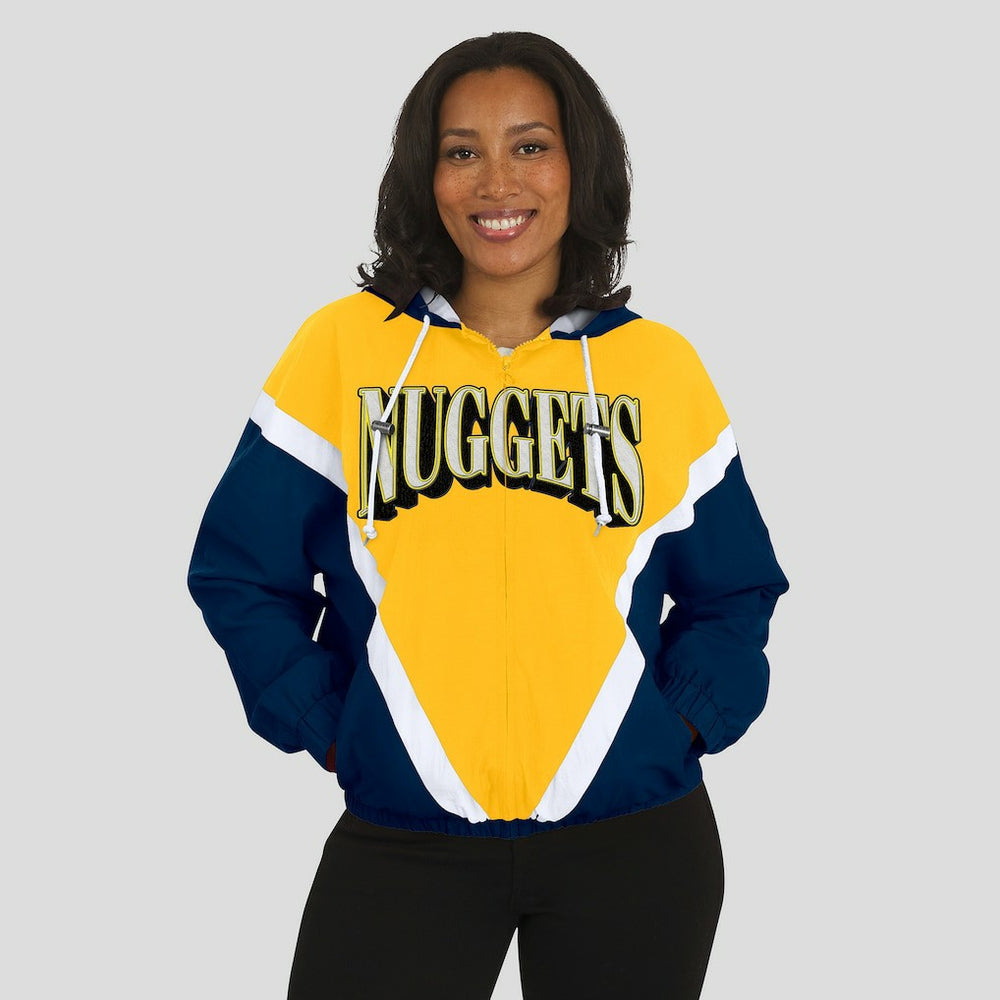 Denver Nuggets WEAR by Erin Andrews Women's Colorblock Full-Zip Hoodie Windbreaker Jacket sale - Gold/Navy outlet