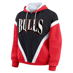 Chicago Bulls WEAR by Erin Andrews Women's Colorblock Full-Zip Hoodie Windbreaker Jacket - Black/Red on sale
