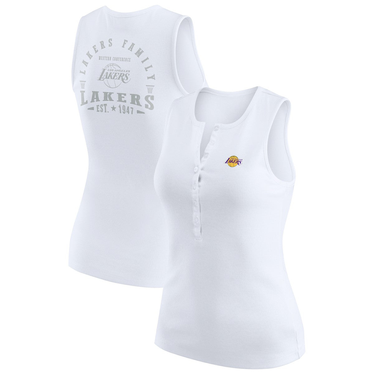 Los Angeles Lakers WEAR by Erin Andrews Women's Rib-Knit Henley Tank Top - White shop