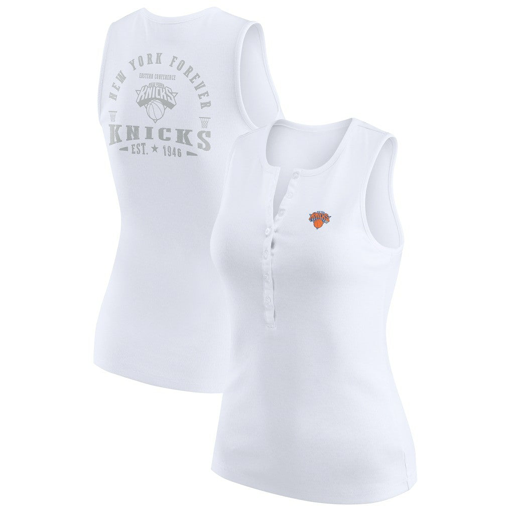 New York Knicks WEAR by Erin Andrews Women's Rib-Knit Henley Tank Top - White for sale