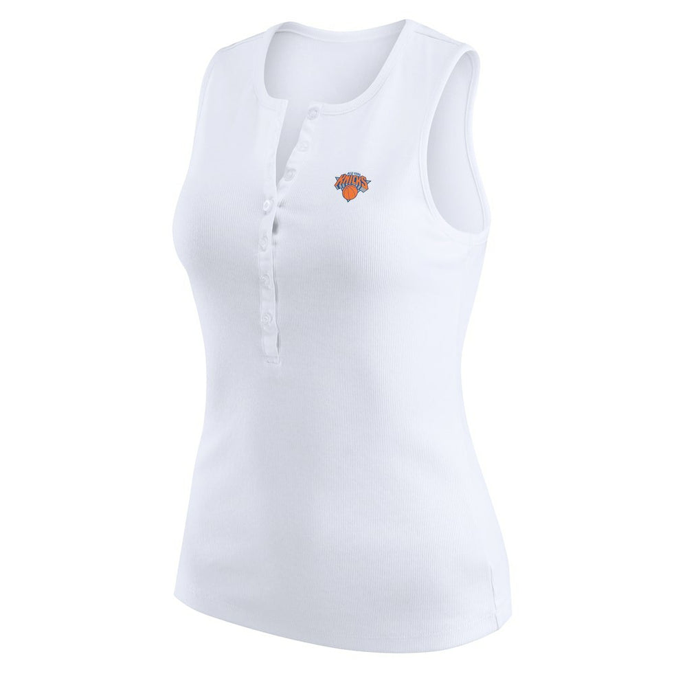 New York Knicks WEAR by Erin Andrews Women's Rib-Knit Henley Tank Top - White for sale