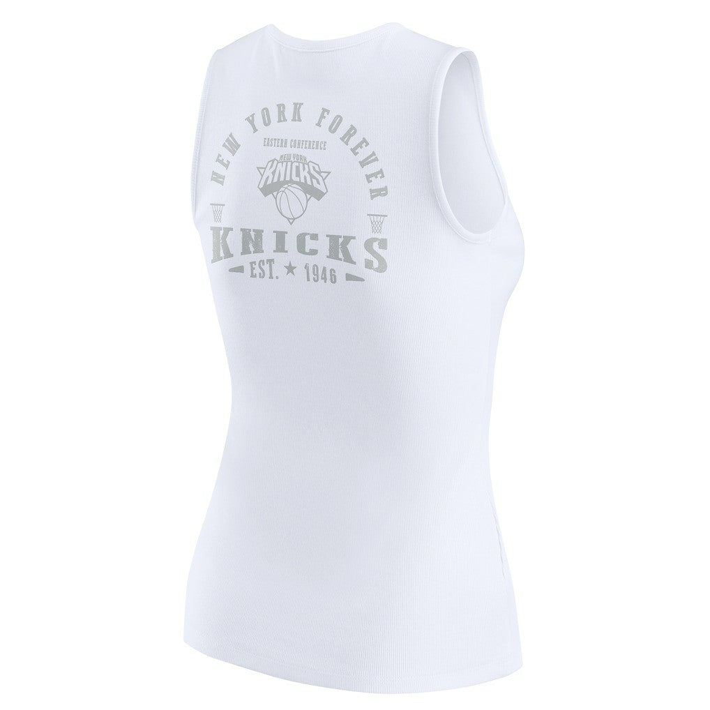 New York Knicks WEAR by Erin Andrews Women's Rib-Knit Henley Tank Top - White for sale