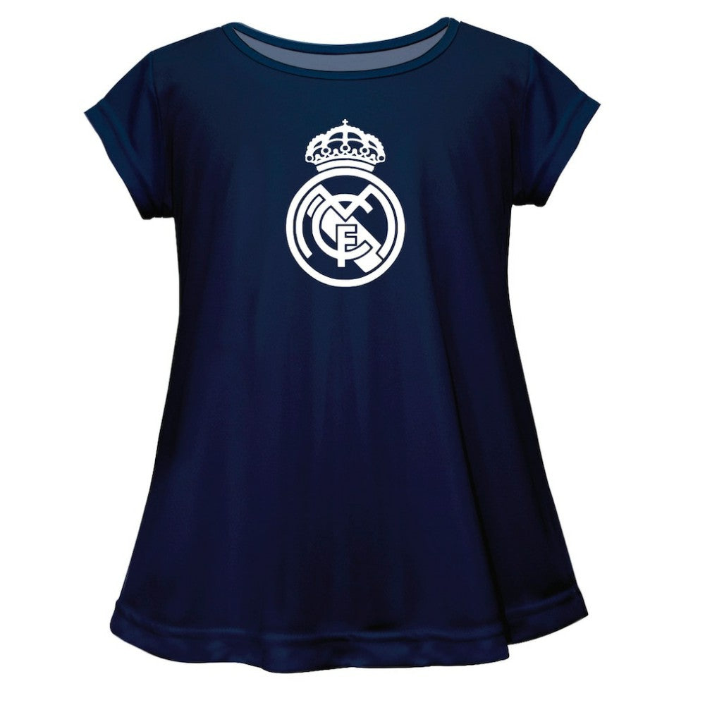 Real Madrid Vive La Fete Girls Youth Color Badge A-Line Top - Navy shop