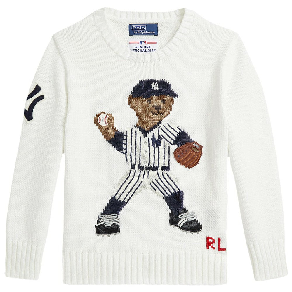 Yankees Polo Ralph Lauren Preschool  Bear Pullover Sweater - White