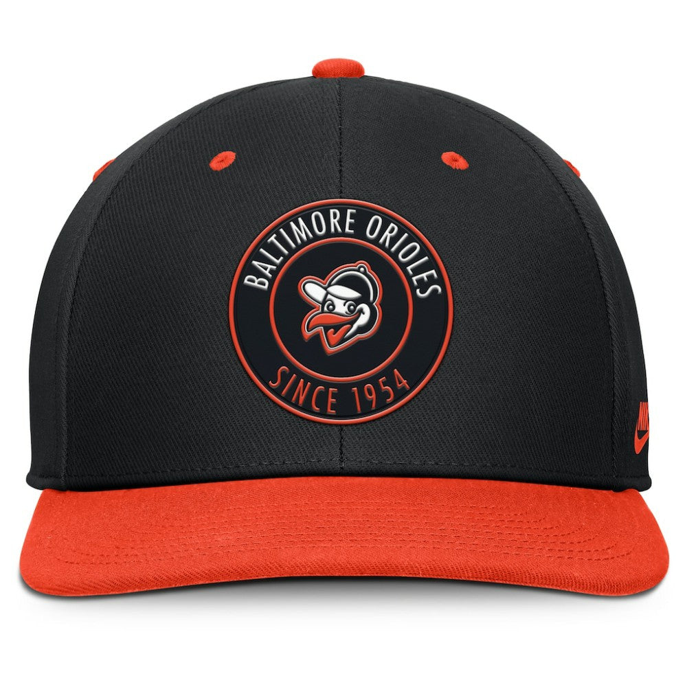 Baltimore Orioles Cooperstown Collection Pro Dri-FIT Snapback Hat - Black/Orange | Nike
