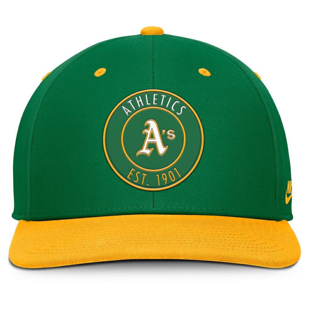 Athletics Cooperstown Collection Pro Dri-FIT Snapback Hat - Green/Gold | Nike