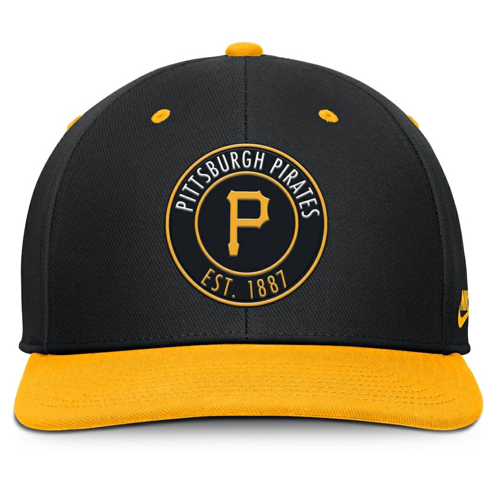 Pittsburgh Pirates Cooperstown Collection Pro Dri-FIT Snapback Hat - Black/Gold | Nike