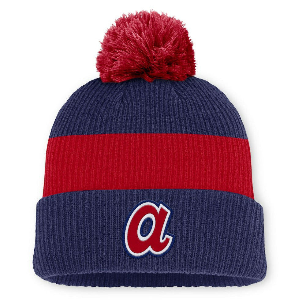 Atlanta Braves Cooperstown Collection Peak Standard Cuffed Knit Hat with Pom - Blue/Red | Nike