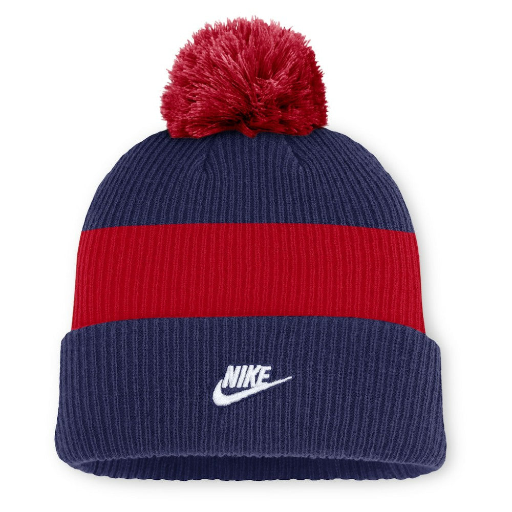 Atlanta Braves Cooperstown Collection Peak Standard Cuffed Knit Hat with Pom - Blue/Red | Nike