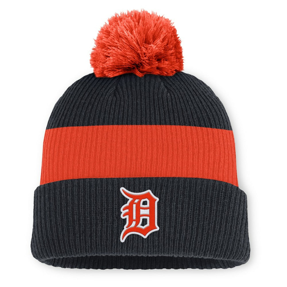 Detroit Tigers Cooperstown Collection Peak Standard Cuffed Knit Hat with Pom - Navy/Orange | Nike