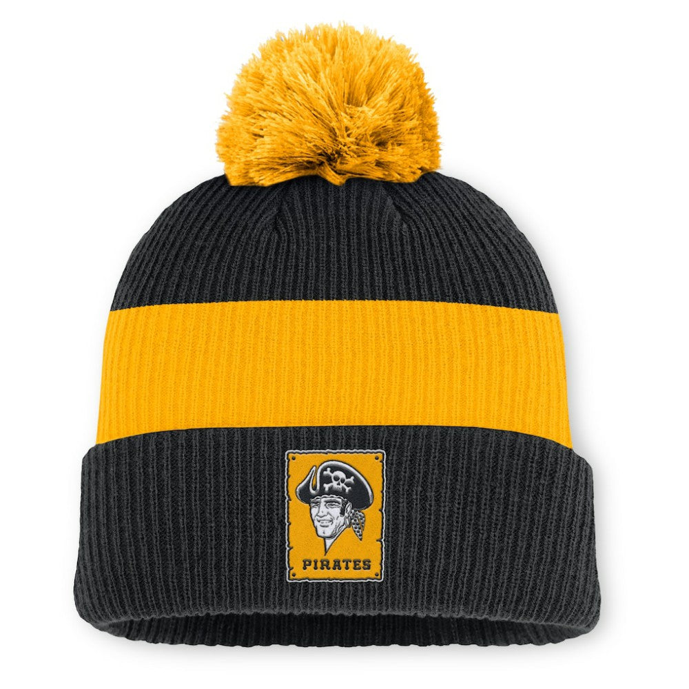 Pittsburgh Pirates Cooperstown Collection Peak Standard Cuffed Knit Hat with Pom - Black/Yellow | Nike