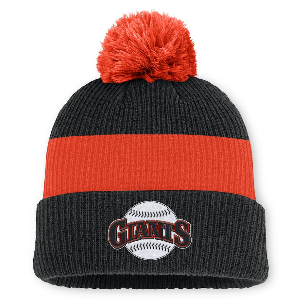 San Francisco Giants Cooperstown Collection Peak Standard Cuffed Knit Hat with Pom - Black/Orange | Nike