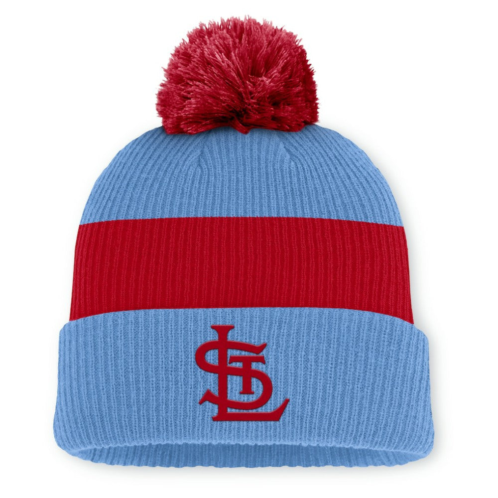 St. Louis Cardinals Cooperstown Collection Peak Standard Cuffed Knit Hat with Pom - Light Blue/Red | Nike