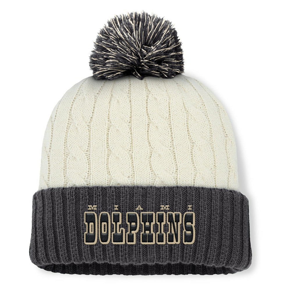 Miami Dolphins Women's Coaxial Cuffed Knit Hat with Pom - Cream discount
