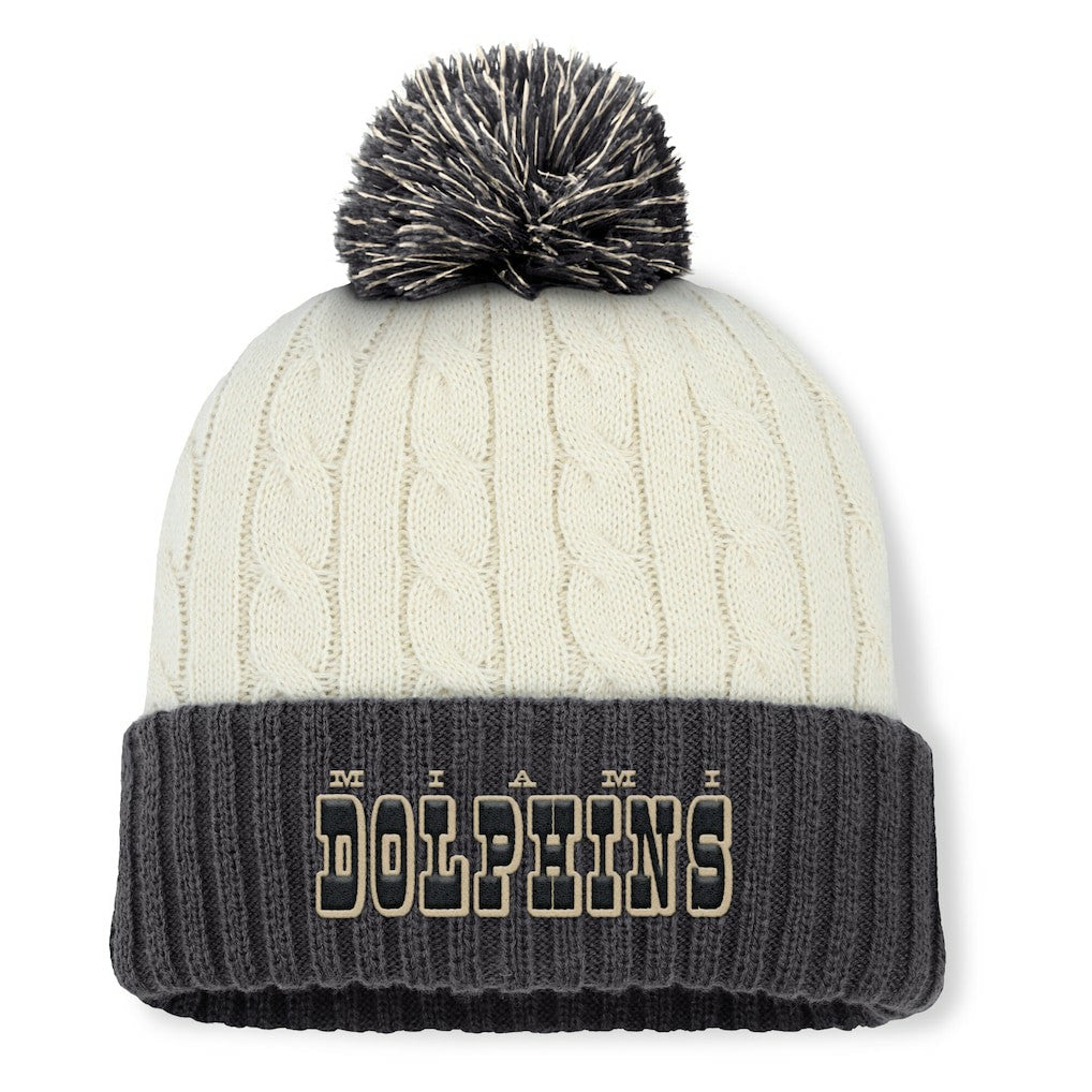 Miami Dolphins Women's Coaxial Cuffed Knit Hat with Pom - Cream discount