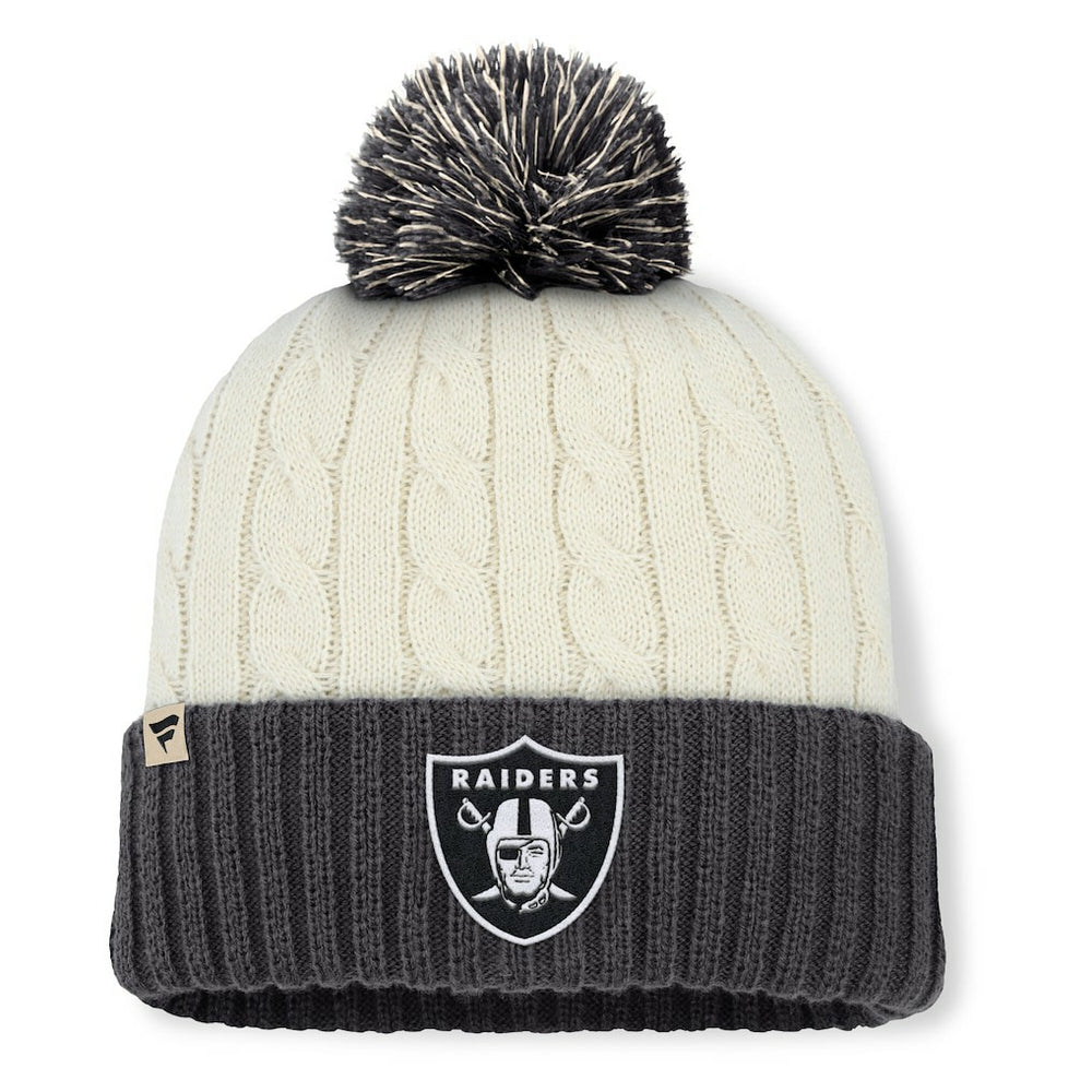 Las Vegas Raiders Women's Coaxial Cuffed Knit Hat with Pom - Cream discount