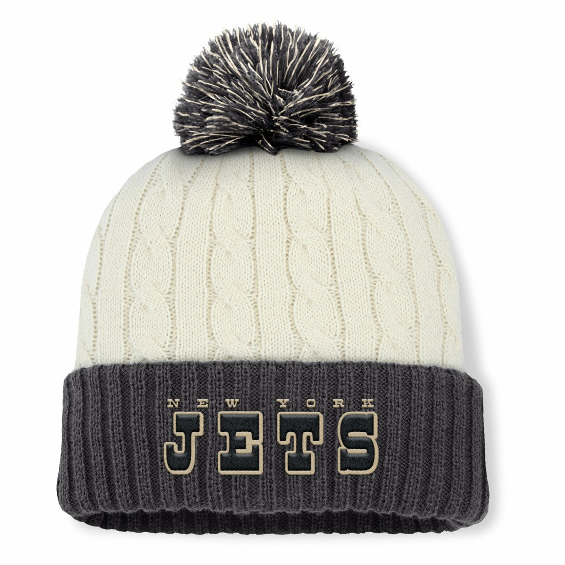 New York Jets Women's Coaxial Cuffed Knit Hat with Pom - Cream sale