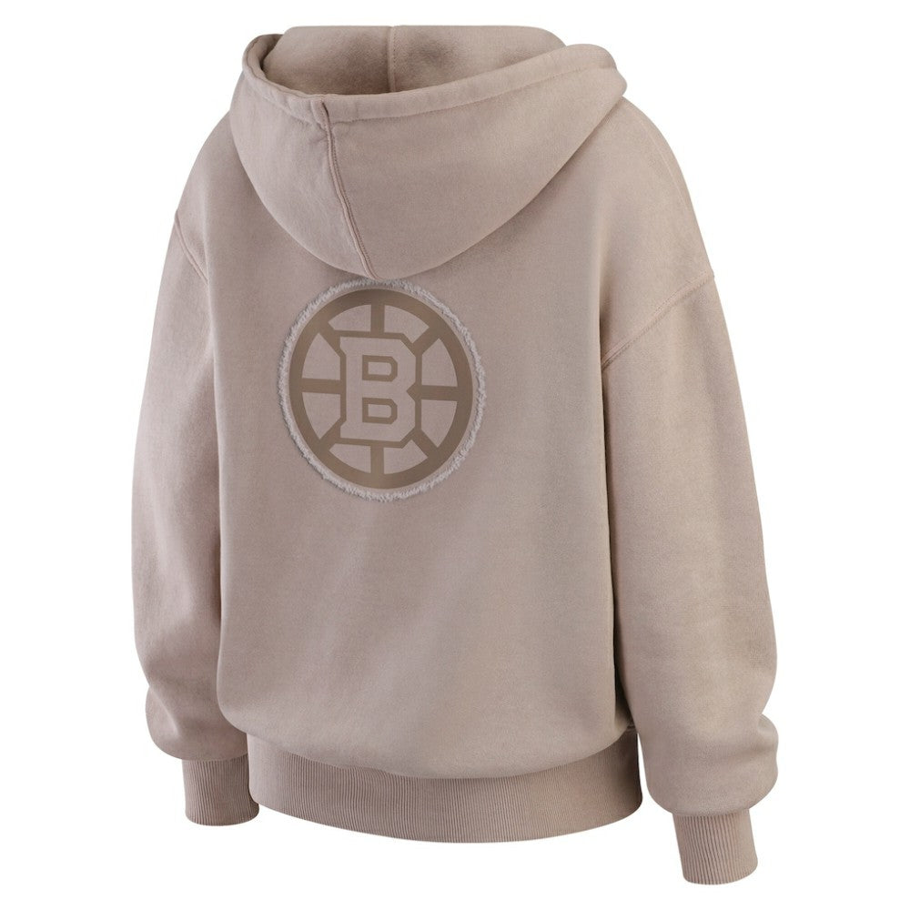 Boston Bruins WEAR by Erin Andrews Women's Washed Pullover Crewdie Tan