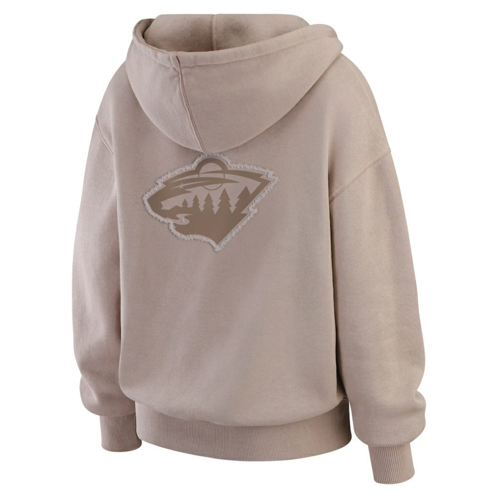 Minnesota Wild WEAR by Erin Andrews Women's Washed Pullover Crewdie Tan