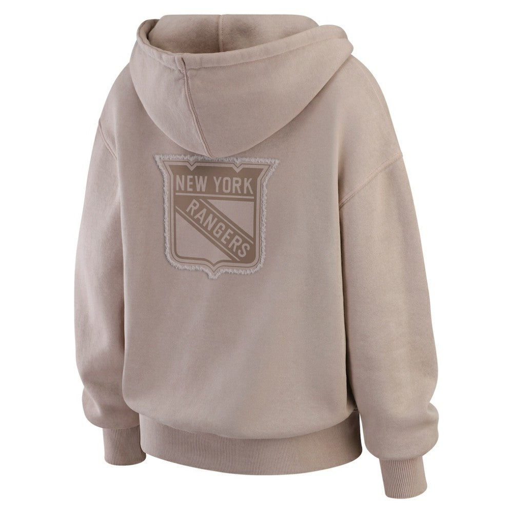 New York Rangers WEAR by Erin Andrews Women's Washed Pullover Crewdie Tan