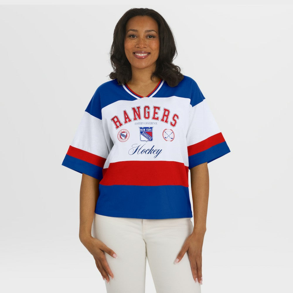 New York Rangers WEAR by Erin Andrews Women's Jersey Style Tee Blue/White