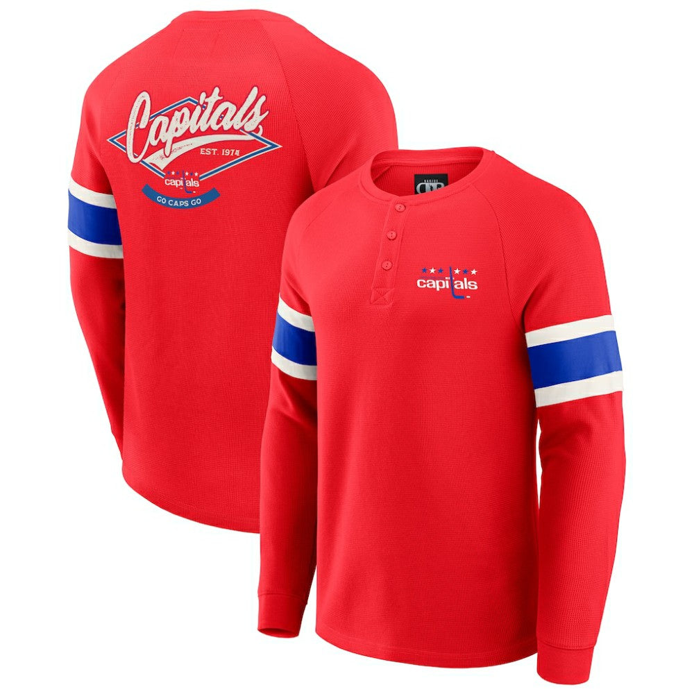 Washington Capitals Darius Rucker Collection by Fanatics Waffle-Knit Raglan Long Sleeve Henley T-Shirt Red