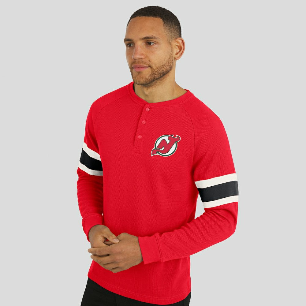 New Jersey Devils Darius Rucker Collection by Fanatics Waffle-Knit Raglan Long Sleeve Henley T-Shirt Red