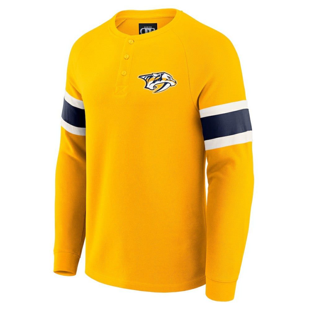 Nashville Predators Darius Rucker Collection by Fanatics Waffle-Knit Raglan Long Sleeve Henley T-Shirt Gold