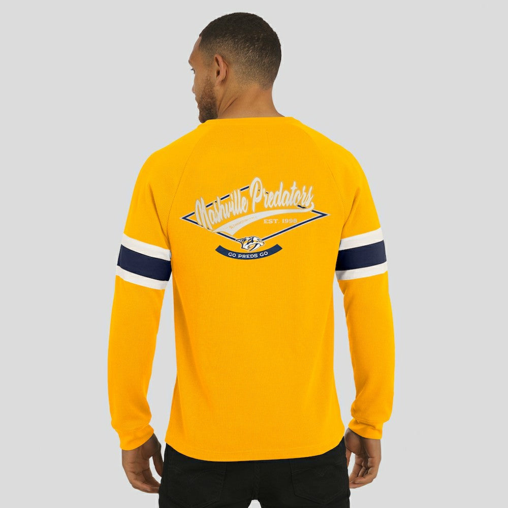 Nashville Predators Darius Rucker Collection by Fanatics Waffle-Knit Raglan Long Sleeve Henley T-Shirt Gold