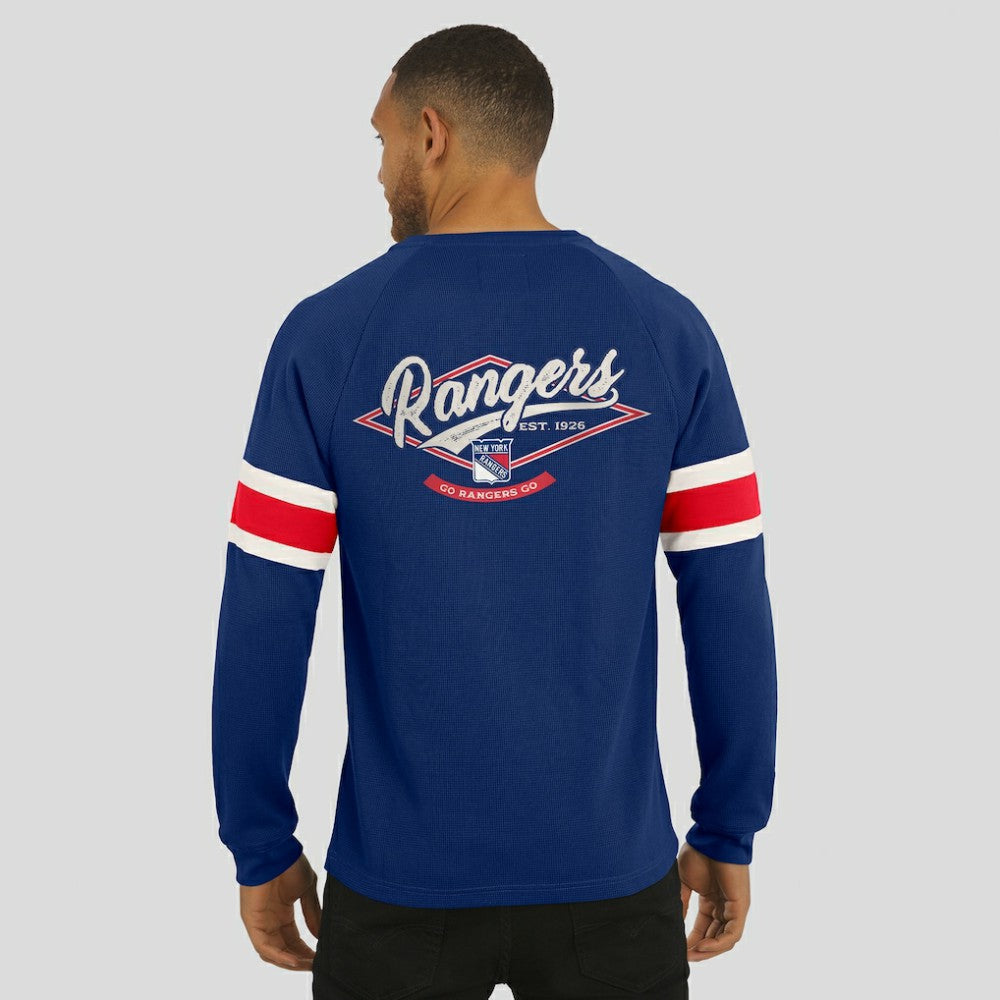 New York Rangers Darius Rucker Collection by Fanatics Waffle-Knit Raglan Long Sleeve Henley T-Shirt Navy