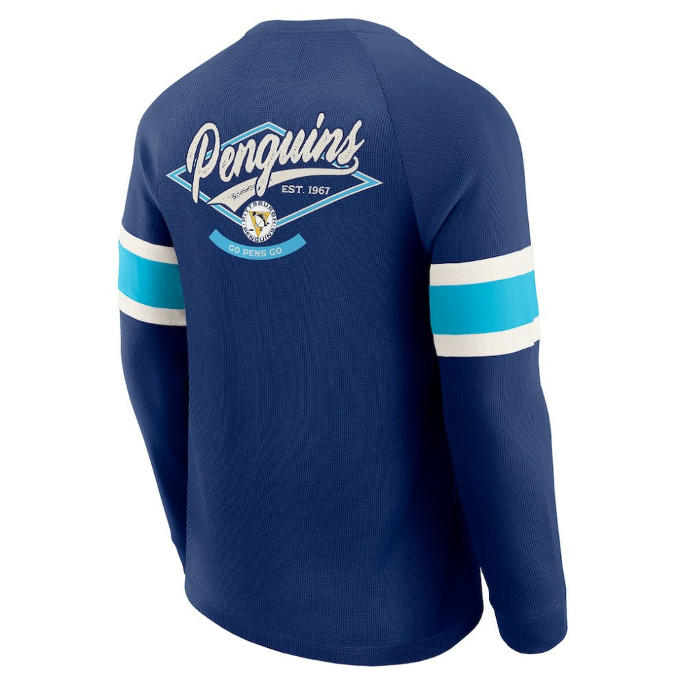 Pittsburgh Penguins Darius Rucker Collection by Fanatics Waffle-Knit Raglan Long Sleeve Henley T-Shirt Navy