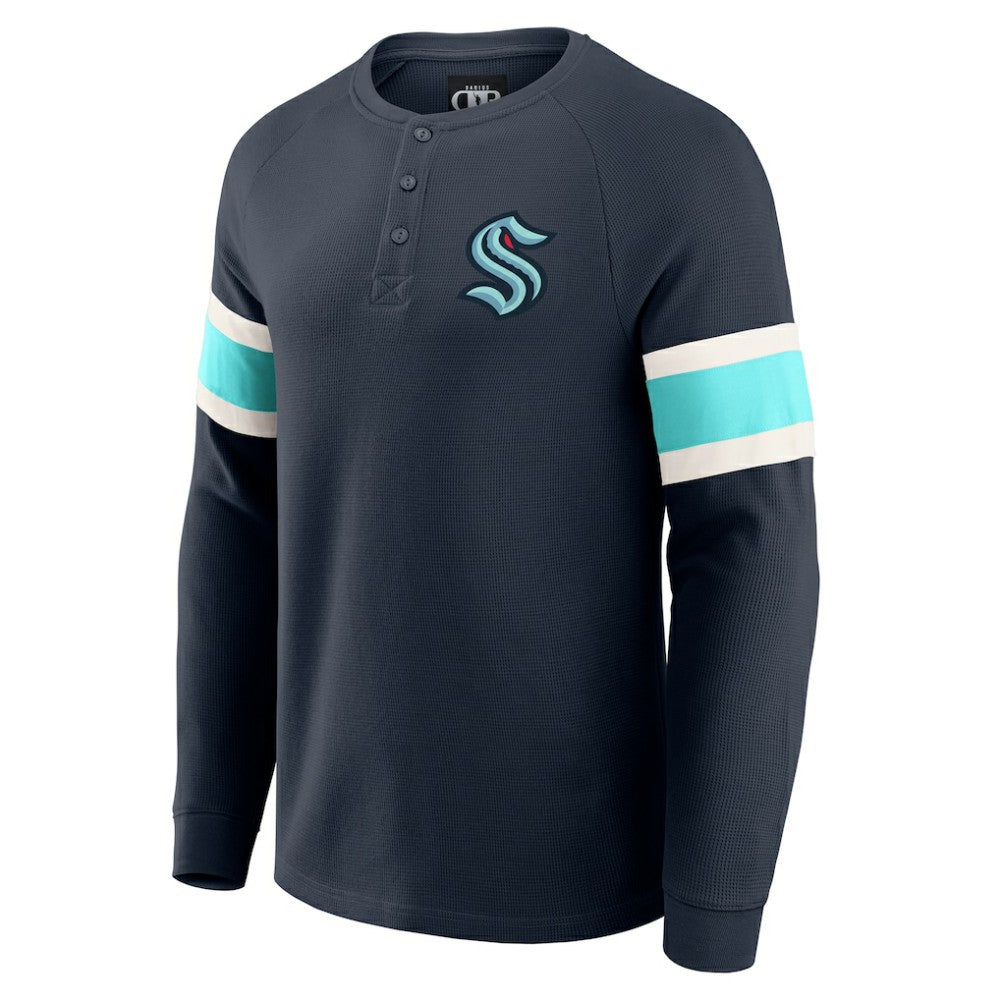 Seattle Kraken Darius Rucker Collection by Fanatics Waffle-Knit Raglan Long Sleeve Henley T-Shirt Deep Sea Blue