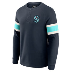 Seattle Kraken Darius Rucker Collection by Fanatics Waffle-Knit Raglan Long Sleeve Henley T-Shirt Deep Sea Blue