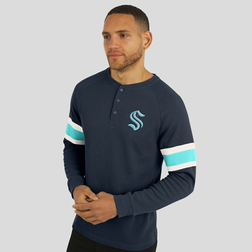 Seattle Kraken Darius Rucker Collection by Fanatics Waffle-Knit Raglan Long Sleeve Henley T-Shirt Deep Sea Blue