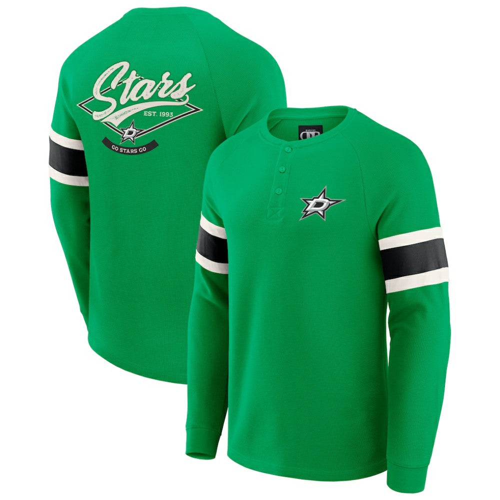 Dallas Stars Darius Rucker Collection by Fanatics Waffle-Knit Raglan Long Sleeve Henley T-Shirt Green