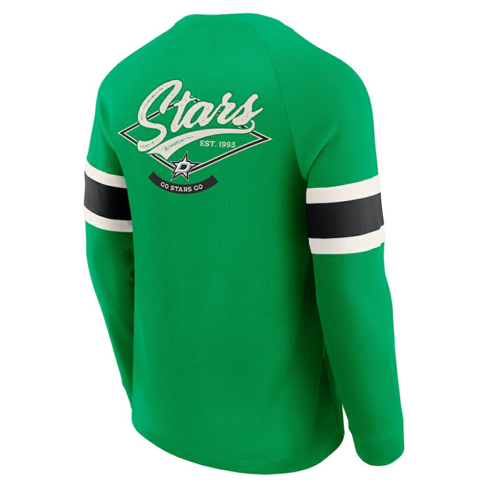 Dallas Stars Darius Rucker Collection by Fanatics Waffle-Knit Raglan Long Sleeve Henley T-Shirt Green
