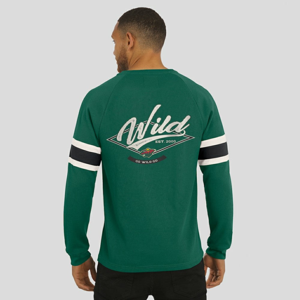 Minnesota Wild Darius Rucker Collection by Fanatics Waffle-Knit Raglan Long Sleeve Henley T-Shirt Green
