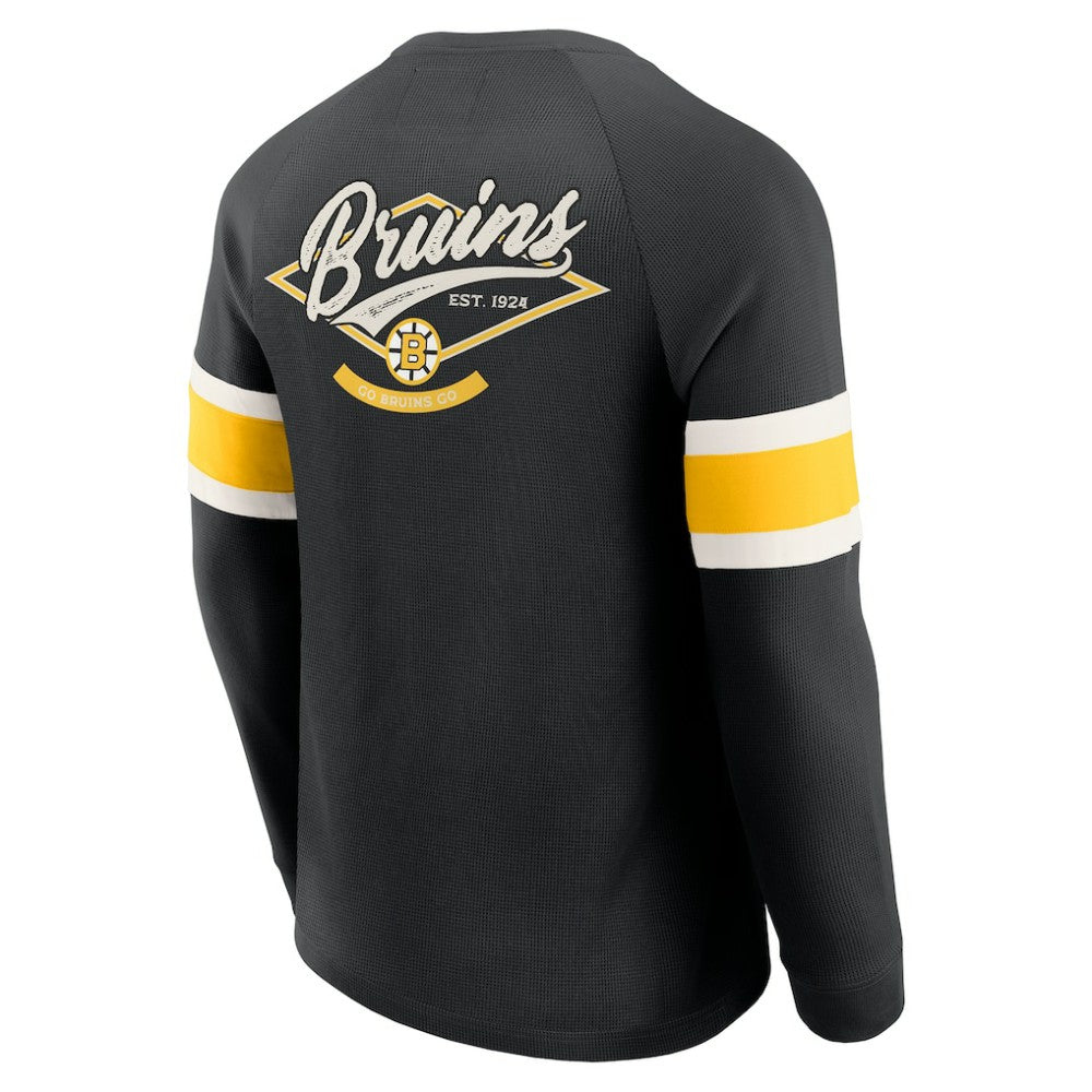Boston Bruins Darius Rucker Collection by Fanatics Waffle-Knit Raglan Long Sleeve Henley T-Shirt Black