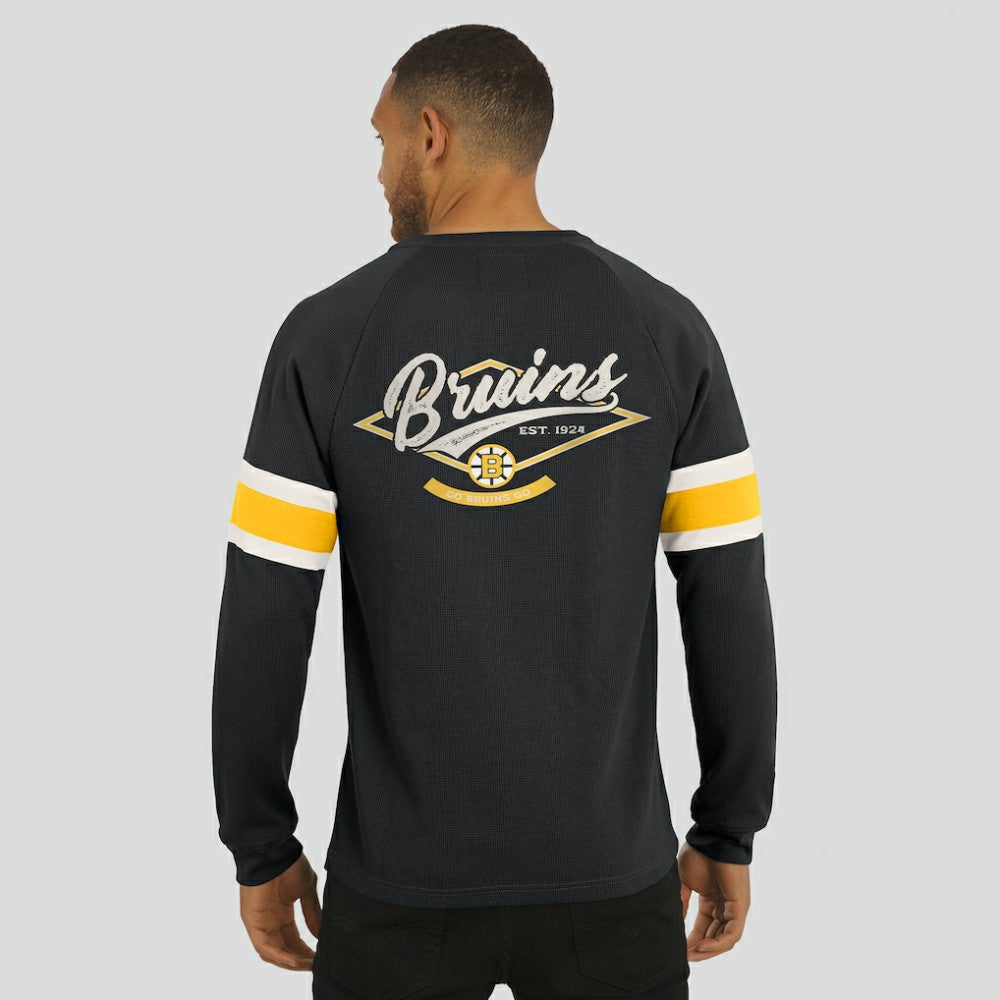 Boston Bruins Darius Rucker Collection by Fanatics Waffle-Knit Raglan Long Sleeve Henley T-Shirt Black