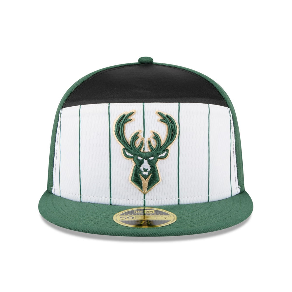 Milwaukee Bucks 2025 NBA Tip Off Split Panel 59FIFTY Fitted Hat - White/Hunter Green | New Era cheap