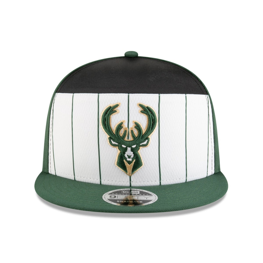 Milwaukee Bucks 2025 NBA Tip Off Split Panel 9FIFTY Snapback Hat - White/Hunter Green | New Era on sale