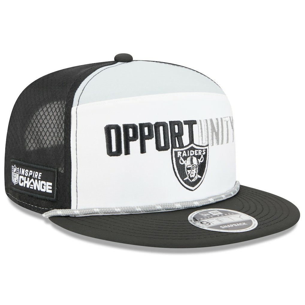 Las Vegas Raiders New Era 2025 Inspire Change Split Panel 9FIFTY Snapback Hat - White/Black cheap