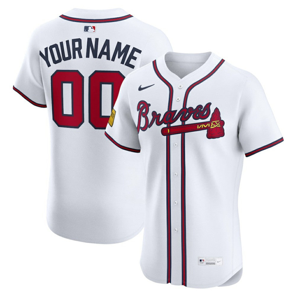 Atlanta Braves Home Elite Sponsor Patch Custom Jersey - White | Nike
