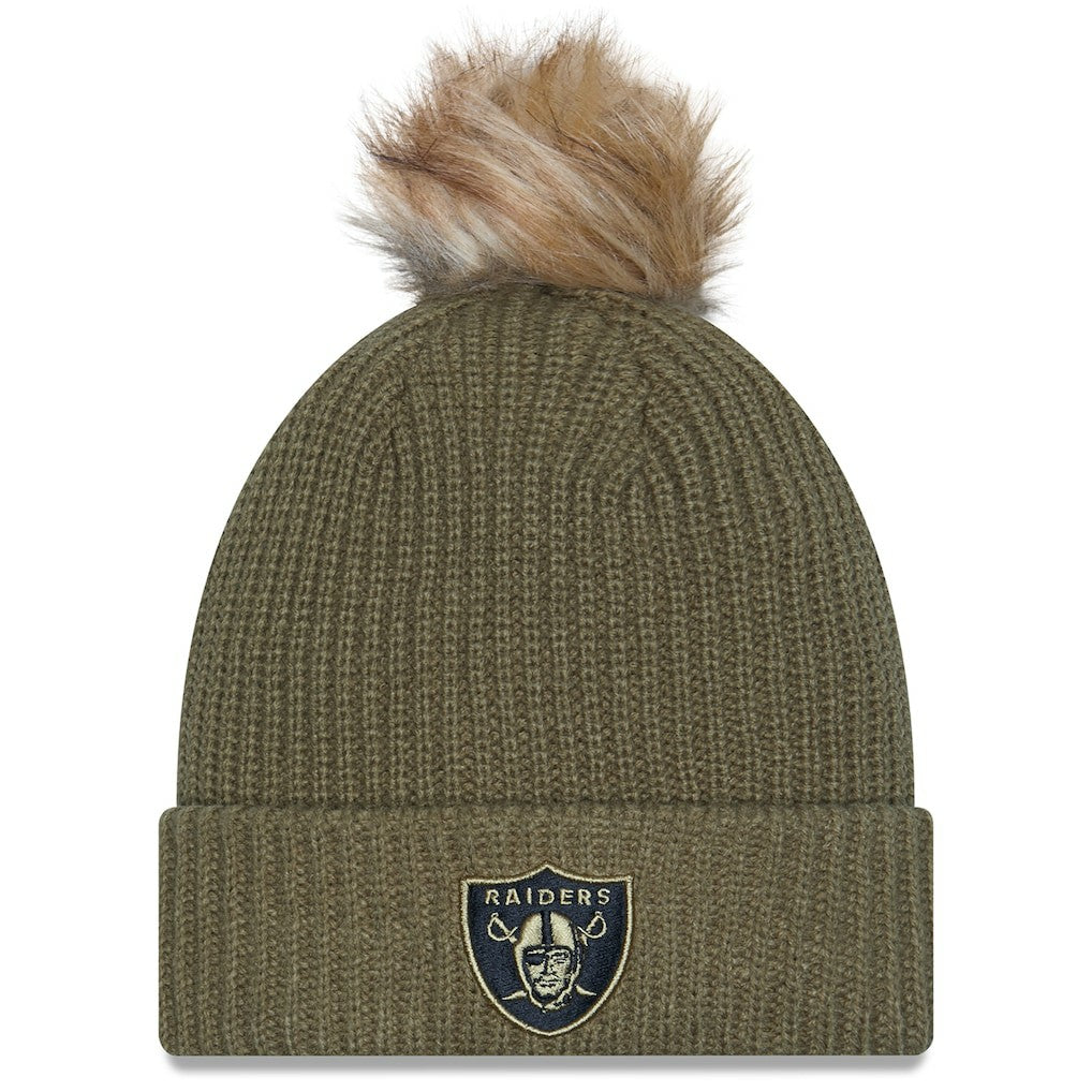 Las Vegas Raiders New Era Women's 2025 Salute to Service Cuffed Knit Hat with Pom - Dark Green discount