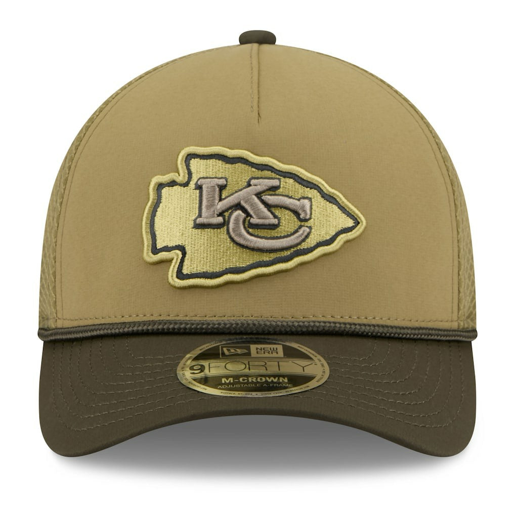 Kansas City Chiefs New Era Youth 2025 Salute to Service 9FORTY A-Frame Adjustable Hat - Green/Dark Green for sale