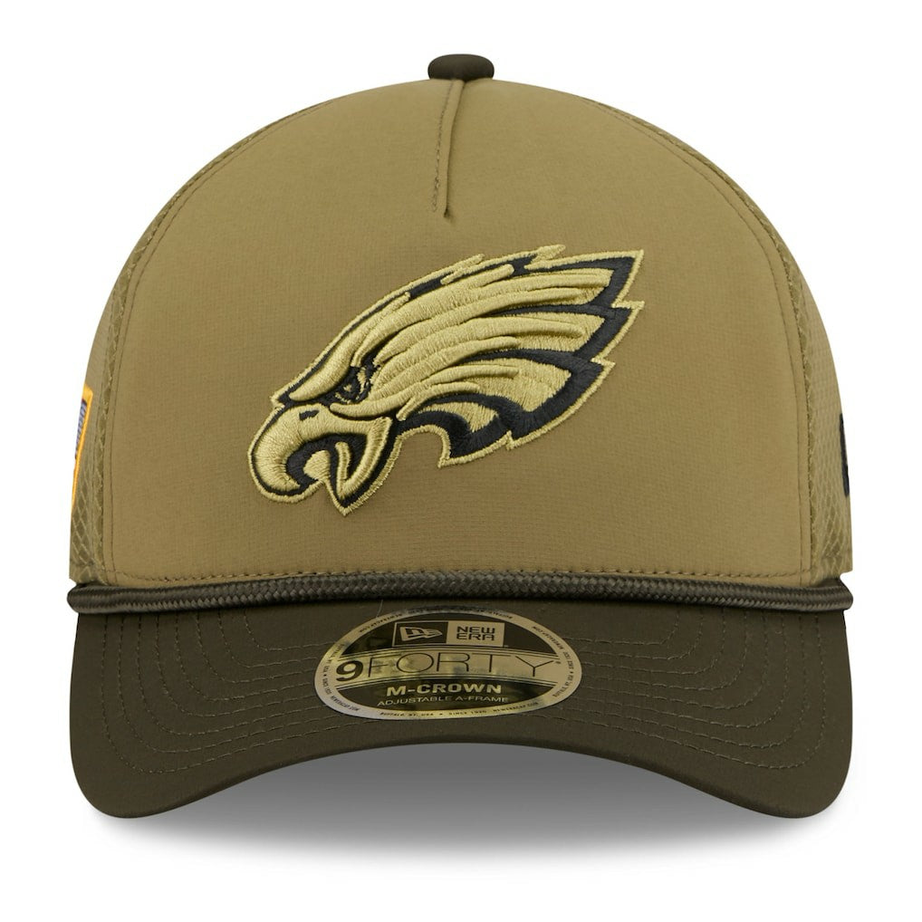 Philadelphia Eagles New Era Youth 2025 Salute to Service 9FORTY A-Frame Adjustable Hat - Green/Dark Green sale
