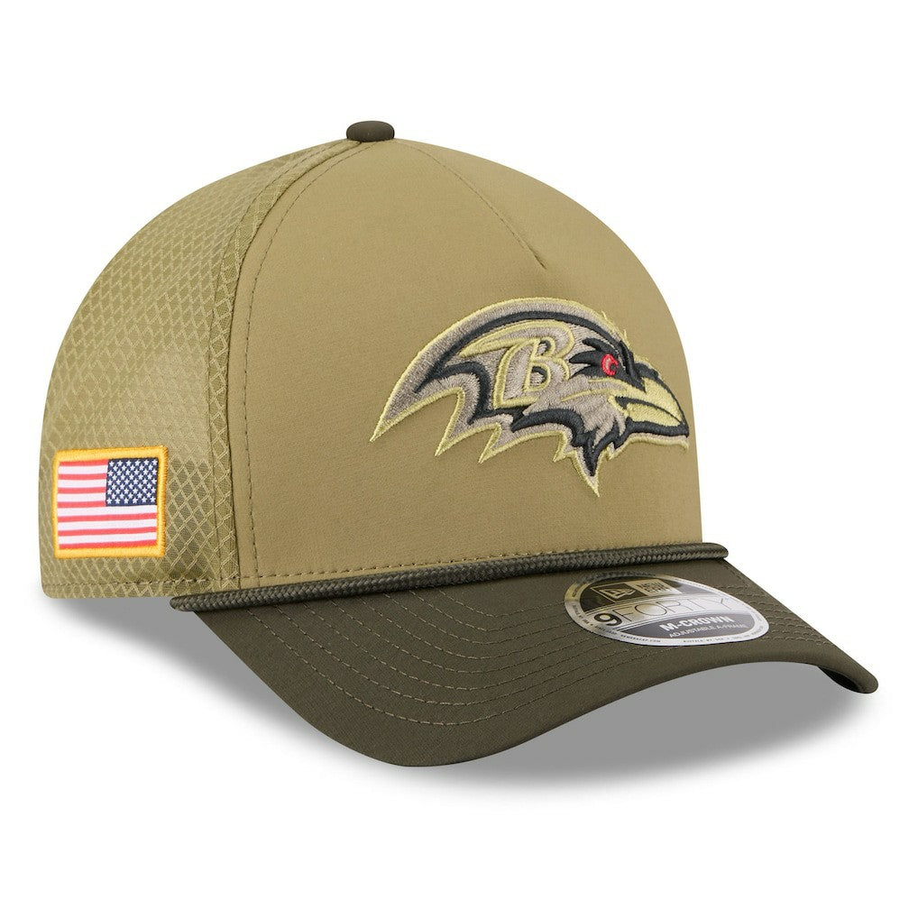 Baltimore Ravens New Era Youth 2025 Salute to Service 9FORTY A-Frame Adjustable Hat - Green/Dark Green for sale