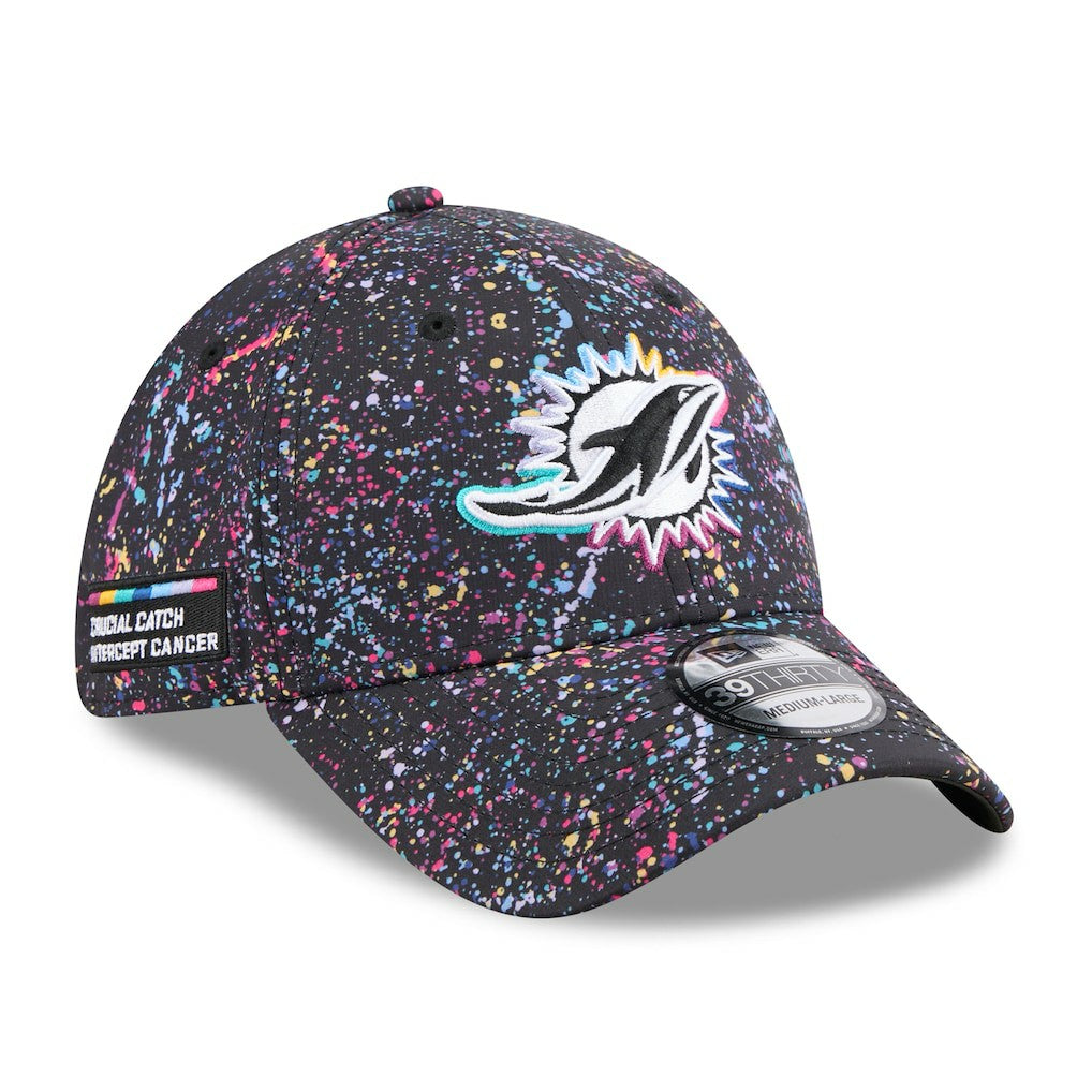 Miami Dolphins New Era 2025 NFL Crucial Catch 39THIRTY Flex Hat - Black cheap