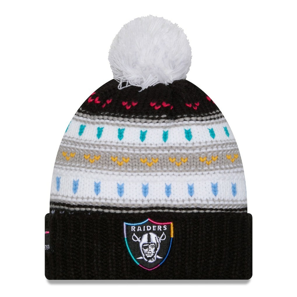 Las Vegas Raiders New Era Women's 2025 NFL Crucial Catch Cuffed Knit Hat with Pom - Black on sale