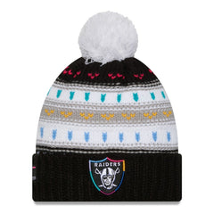 Las Vegas Raiders New Era Women's 2025 NFL Crucial Catch Cuffed Knit Hat with Pom - Black on sale